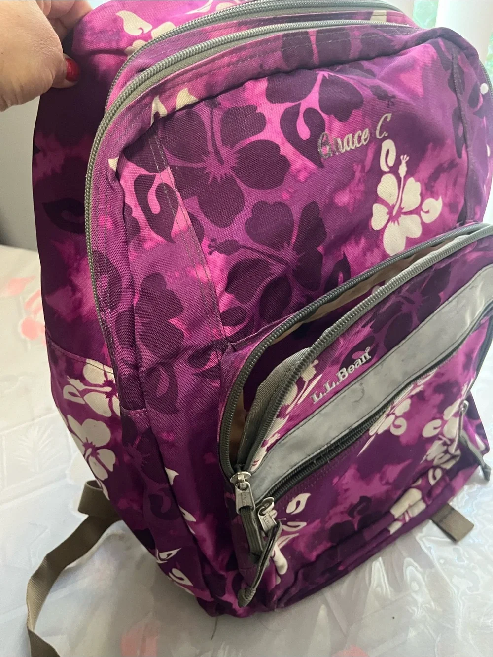 L.L. Bean Purple Floral Daypack Backpack